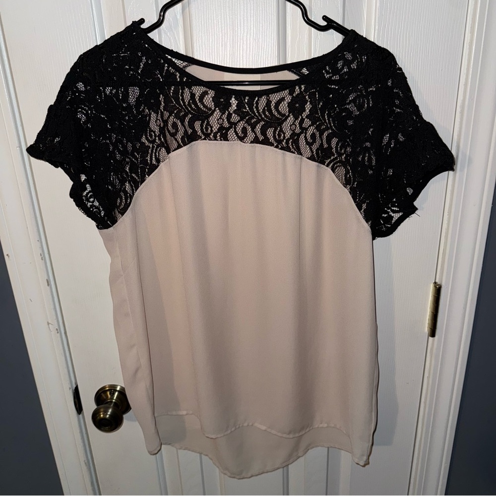 Maeve Black Lace and Cream Blouse